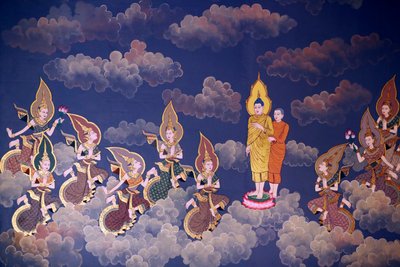 A Buddha élete, Falfreskó, Wat Botum templom, Phnom Penh, 2022 (fotó) alkotó: Unbekannter Künstler