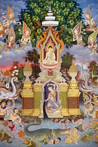 A Buddha élete, Falfreskó, Wat Maniratanaram kolostor, Phnom Penh, 2022 (fotó) alkotó: Unbekannter Künstler