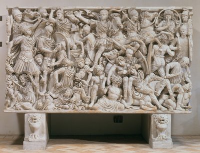 A Ludovisi szarkofág a barbárok ellen harcoló rómaiak magas domborművével, i.sz. 250-80 (márvány) alkotó: Unbekannt