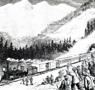 A Pacific Railroad a Sierra Nevada-hegységben. alkotó: Unbekannt