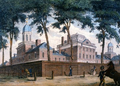 A philadelphiai Pennsylvania kórház, 1800 körül (metszet) alkotó: Unbekannter Künstler