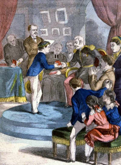 Díjak kiosztása az állami iskolában, 1885 körül (nyomtatás) alkotó: Unbekannter Künstler