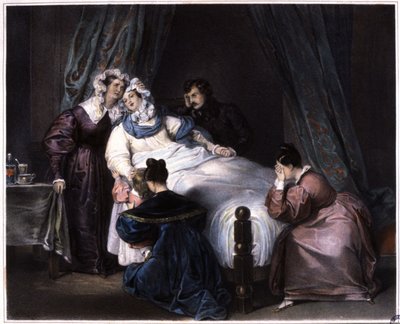 A pótolhatatlan veszteség, még a szülésbe belehalva is, 1840 körül (litográfia) alkotó: Unbekannter Künstler
