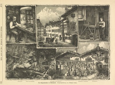 A hegedűipar Mittenwaldban, Stuttgartban 1882 (metszet) alkotó: Unbekannter Künstler