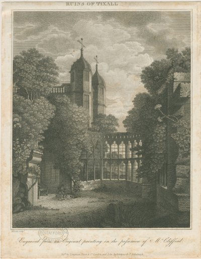 Tixall Hall: metszet, és [?19. század eleje] alkotó: Unbekannt