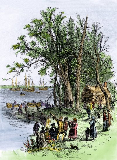 Amerikai Egyesült Államok, Pennsylvania állam: William (William) Penn gyarmatosítása Pennsylvania gyarmaton Philadelphiában alkotó: Unbekannter Künstler