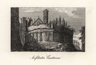 Kilátás az Amphitheatrum Castrense-re és az Aurelianus-falakra, Róma alkotó: Unbekannt