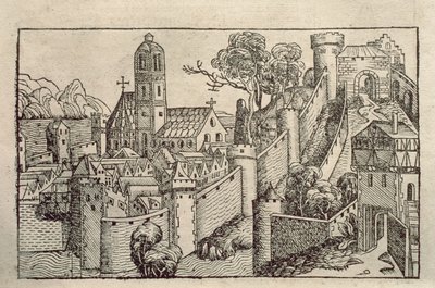 Alexandria ókori városának képe H. Schedel „Liber Chronicarum” című metszetkönyvéből alkotó: Unbekannter Künstler