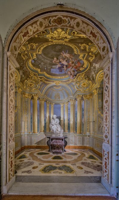Kilátás a kápolnára Lorenzo de Ferrari freskóival és Pierre Puget szobrával, Palazzo Carrega-Cataldi (korábbi Palazzo Tobia Pallavicini), Genova, Liguria, Olaszország (fotó) alkotó: Unbekannter Künstler
