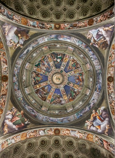 Kilátás a kereszthajó kupolájára és Giovanni Antonio de Sacchis és Bernardino Gatti freskóival, Madonna della Campagna szentélye, Piacenza, Emilia-Romagna, Olaszország (fotó) alkotó: Unbekannter Künstler