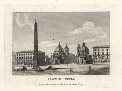 Kilátás a Piazza del Popolo térre, Place du Peuple, II. Ramszesz egyiptomi obeliszkjével a római Heliopolisból alkotó: Unbekannt