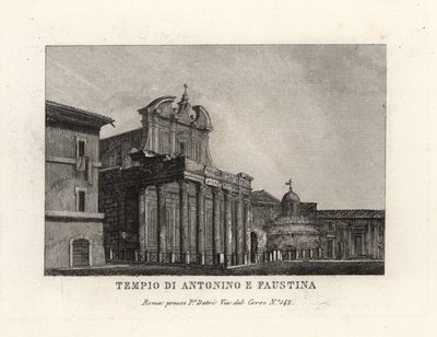 Kilátás Antoninus és Faustina templomára, Tempio di Antonino e Faustina, Forum Romanum, Róma alkotó: Unbekannt