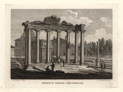 Kilátás a Concord-templomra, Tempio della Concordia, Róma alkotó: Unbekannt