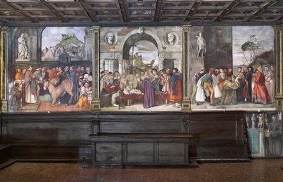 Kilátás a freskókra a Szent Antal-bazilika (Szent-bazilika) északi falán, a Szent Iskola, Padova, Olaszország (fotó) alkotó: Unbekannter Künstler