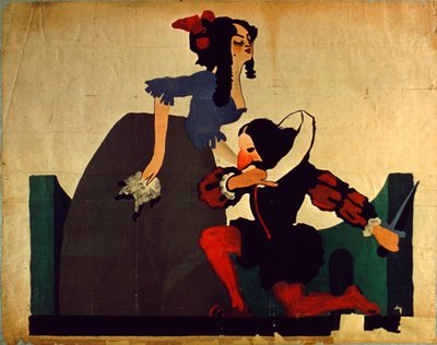 Vintage poszter a nő lábánál térdelő férfiról, Shakespeare-rajz (színes litó) alkotó: Unbekannt