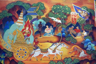 Wat Ananda Metyarama thai buddhista templom. A Buddha élete festmény, 20160818, Szingapúr, Szingapúr alkotó: Unbekannt