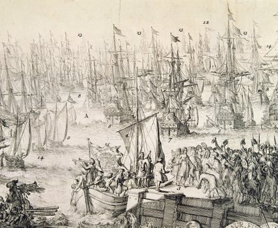 Orániai Vilmos 1688 novemberében Angliába indul (metszet) alkotó: Unbekannter Künstler