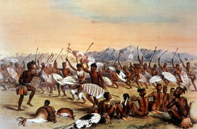 Zulu vadásztánc, 1848-1849 körül (metszet) alkotó: Unbekannter Künstler