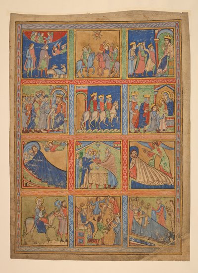 f. 1: 24 miniatúrából álló sorozat Krisztus életéből; Hét metszet illuminált kéziratokból. 12. század-15. század Hét metszet illuminált kéziratokból. 12. század-15. század alkotó: Unbekannter Künstler