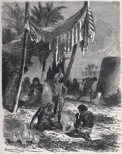 üvegkészítés az ókori Egyiptomban, 1880 körül (metszet) alkotó: Unbekannter Künstler