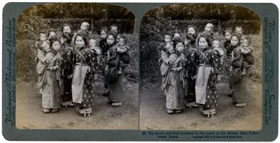 Nagytestvérek és kistestvérek a felkelő nap országában, Yokohama, Japán, 1904 alkotó: Underwood and Underwood