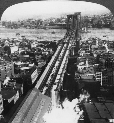 Brooklyn Bridge, New York City, New York, USA, 19. század vége vagy 20. század eleje. alkotó: Underwood and Underwood