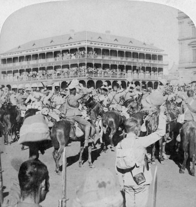 Lord Roberts tábornagy és személyzete a királynőt szurkolja, Pretoria, Dél-Afrika, 1900. június 5. alkotó: Underwood and Underwood
