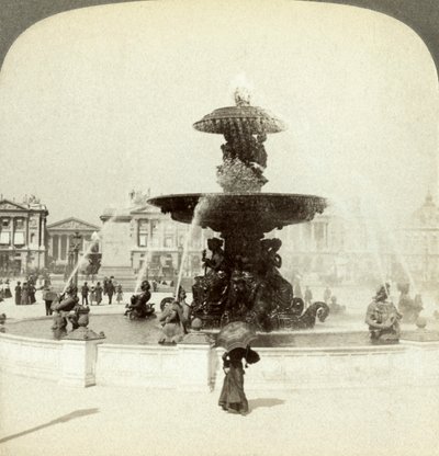 Szökőkút, Place de la Concorde, Párizs, Franciaország. alkotó: Underwood and Underwood