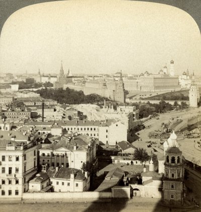 Kreml fal, Moszkva, Oroszország. alkotó: Underwood and Underwood