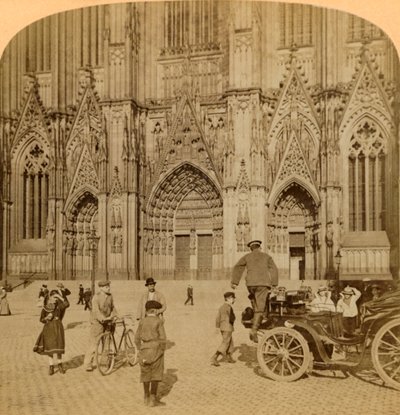 Fő portál és igényesen díszített homlokzat, katedrális, Köln, Németország, 1902. alkotó: Underwood and Underwood