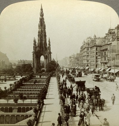 Princes Street és a Scott Monument, Edinburgh, Skócia, 19. század vége. alkotó: Underwood and Underwood