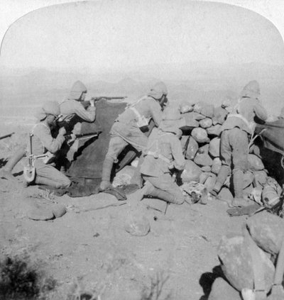 Új-Zéland Hill-t védő csapatok, Slingersfontein, Dél-Afrika, 1900. január 25. alkotó: Underwood and Underwood