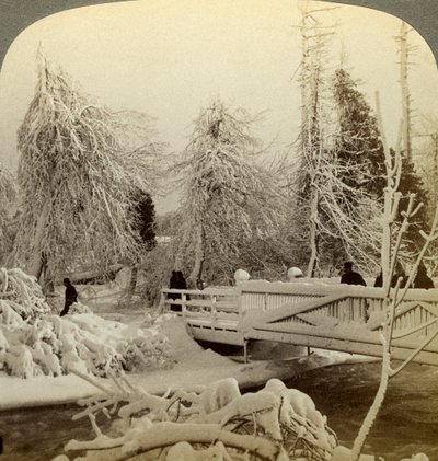 Téli jelenet, Luna Island, Niagara Falls, New York, USA. alkotó: Underwood and Underwood