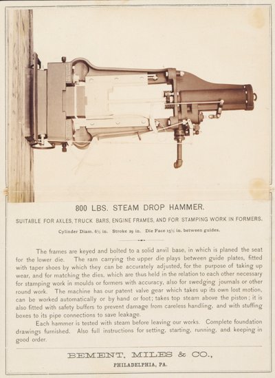 [Steam Drop Hammer, Bement, Miles and Company, Philadelphia] alkotó: Unidentified