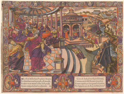 Ananias hamis próféta, elcsábítja a népet és megszakítja Jeremiás láncát, Júda népe fogságban van Babilonban. (Anániás hamis próféta elcsábítja a népet és megtöri Jeremiást alkotó: Unknown