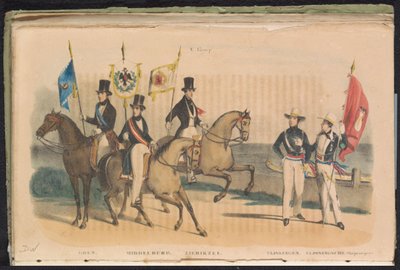 Goes, Middelburg, Zierikzee és Vlissingen díszőreinek jelmezei és zászlói, 1840-1842 V. Csoport (cím az objektumon) alkotó: Unknown