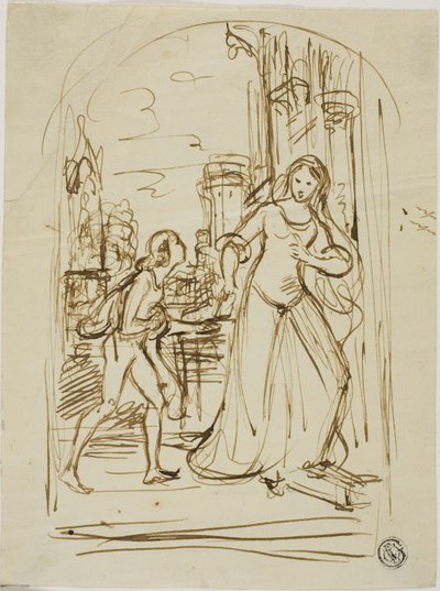 Irodalmi illusztráció: (recto); alakok vázlatai (verso). alkotó: Unknown