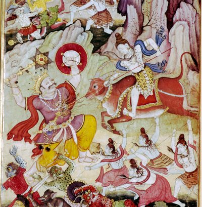 Shiv elpusztítja a démont Andhakát, Harivamsa kézirat, Mogul, S1590 alkotó: Unknown