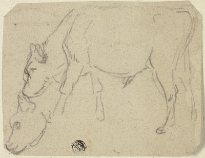 Vázlatok legelésző bikáról, tehénfej (recto); ülő tehén profilban (verso) alkotó: Unknown
