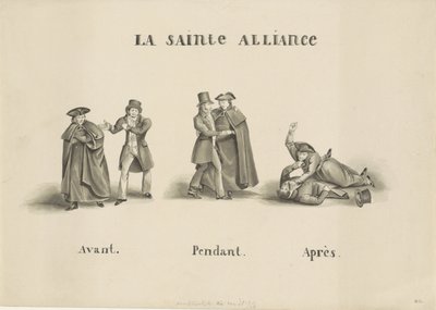 Karikatúra a római pappárt és a liberális párt között a holland kormány ellen kötött szövetségről, 1828 La Sainte Alliance (cím a tárgyon) alkotó: Unknown