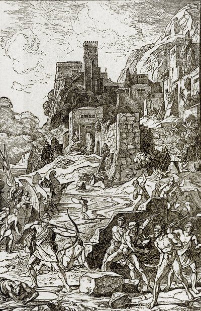 Vikingek megtámadják a keltákat, illusztráció a The Story of Man-ból, J.W. Buel alkotó: Unknown