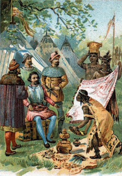 1518 – 1519: Fernand Cortez Mexikó meghódítására indulva megkapja Montezuma császár ajándékait. alkotó: Unknown artist