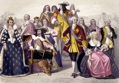 1610-1774. Marie de Medici, XIII. Lajos, XV. Lajos, Marie Antoinette és XVI. századi metszet. alkotó: Unknown artist