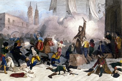 1808.02.05.: Madridi felkelés Spanyolország francia hatalomátvétele ellen. századi metszet alkotó: Unknown artist