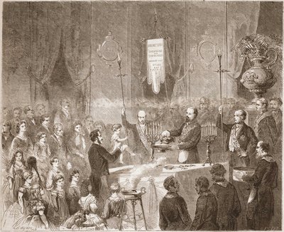 Egy Maconnic Bapteme a Fraternelle Amitive páholyában 1861-ben. alkotó: Unknown artist
