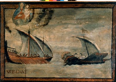 Egy török gálya üldöz egy gályát a Nápolyi Királyságból. Ex-voto a 17. századból. Madonna dell