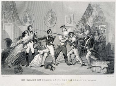 Egy testőr megment egy nemzetőr által (1830. július 29.) – a „Fasttes de Gardes nationales de France”-ban alkotó: Unknown artist
