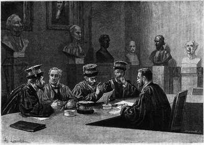 Ezek védekezése a párizsi latin negyed orvosi iskolájából. Metszet a „Le journal de la jeunesse”-be alkotó: Unknown artist