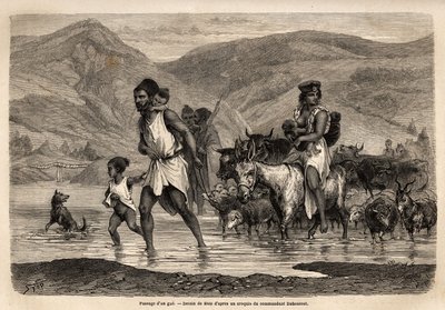 Egy kabil pásztorcsalád átkel a Wadi Djema-n, hogy elmenjen a Beni Menguellet felvonulásra, amely a régió legfontosabb eseménye; először a családfő merészkedik, őt követi a családja és a csordája, először a juhok, utánuk pedig a szarvasmarha nagy része. En alkotó: Unknown artist