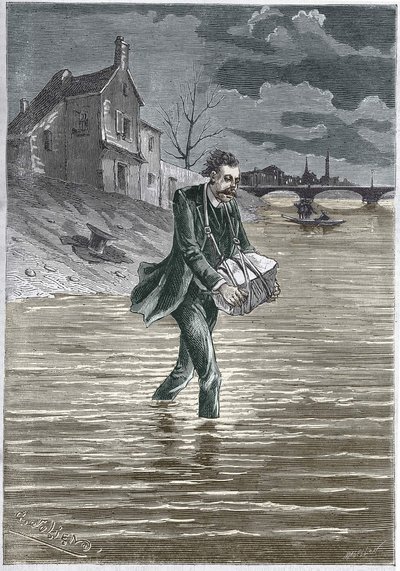 Egy ember, aki megöli magát azzal, hogy a vízbe veti magát, kő a nyakában, hogy megfulladjon - metszet alkotó: Unknown artist